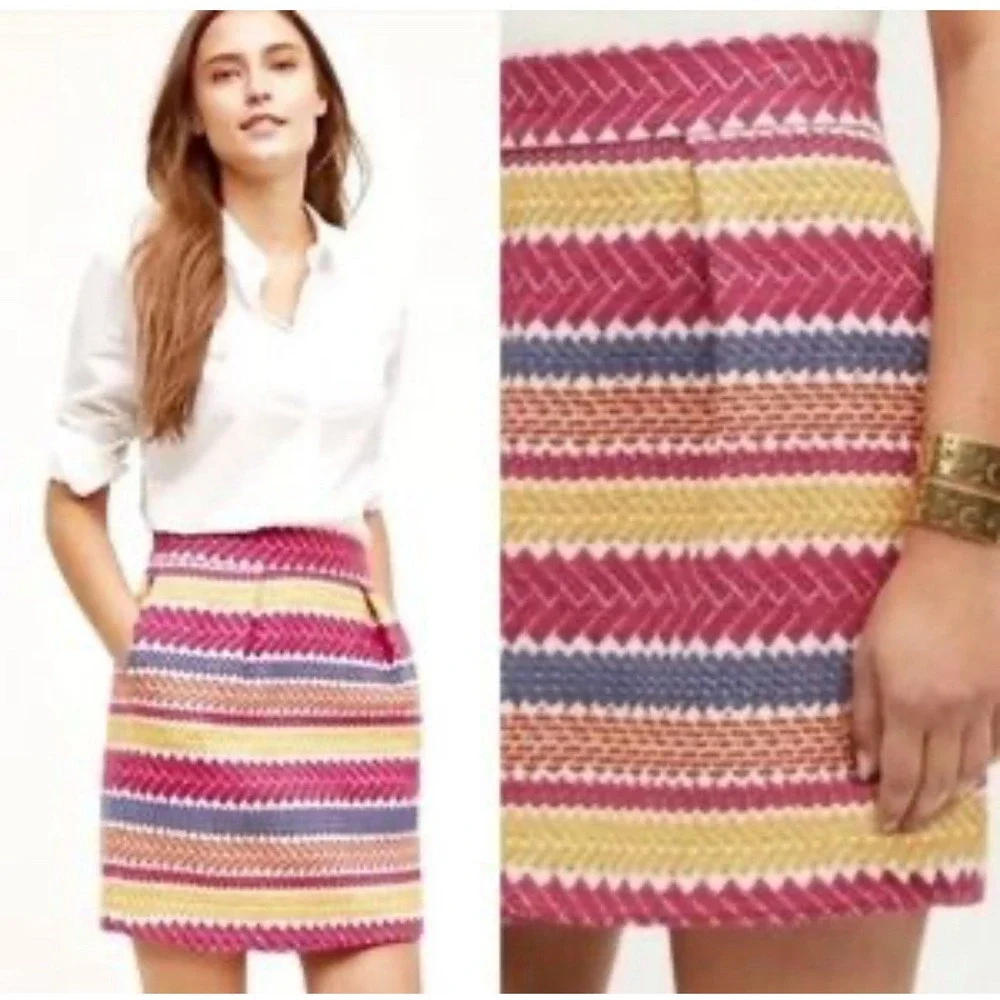 Anthropologie Nomad Morgan Carper Jacquard Mini Skirt MEDIUM Embroidered Pockets